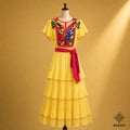 Vestido Amarillo con Flores Azul Rey