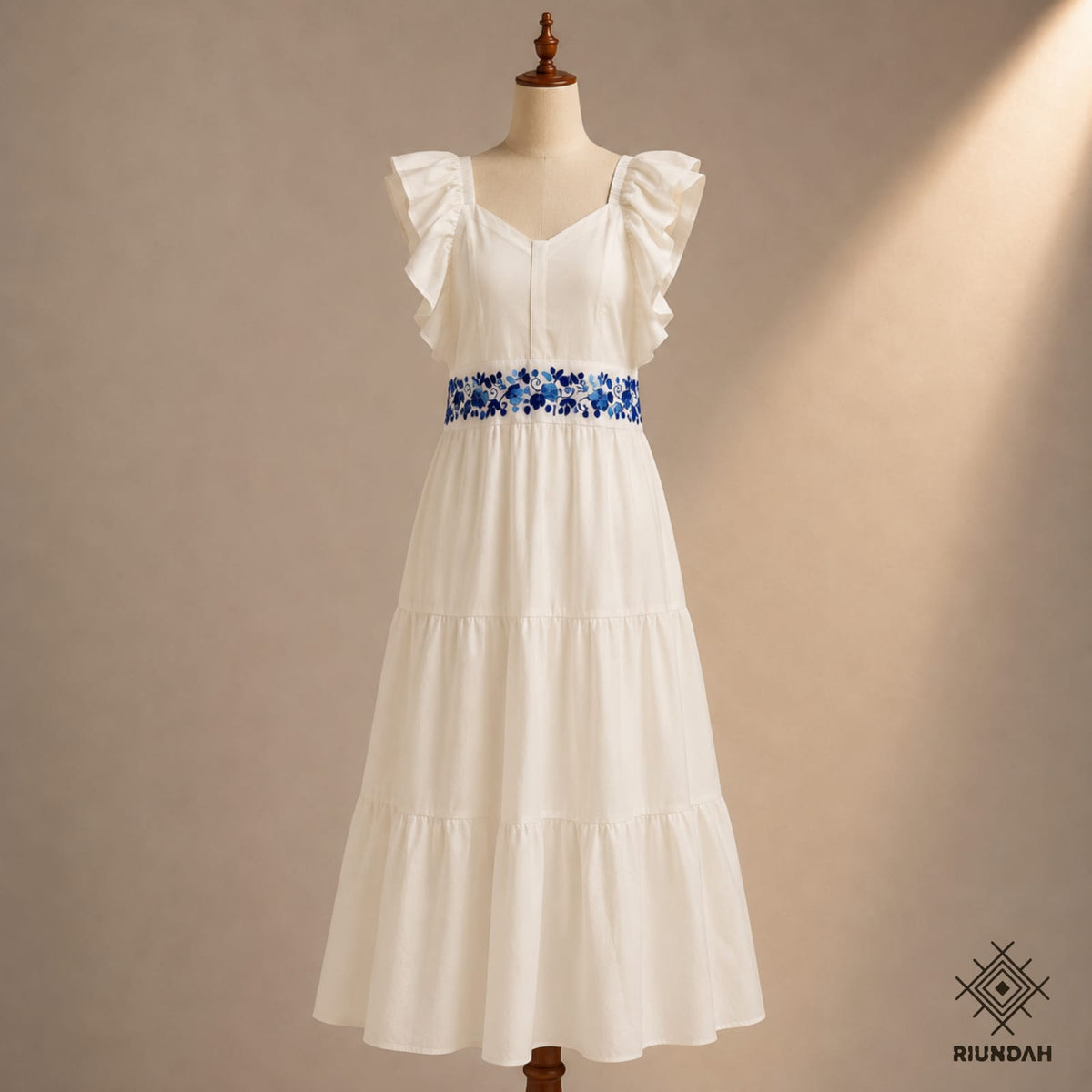 Vestido Beige/ Azul