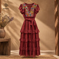 Vestido Bordado San Antonino Color Vino